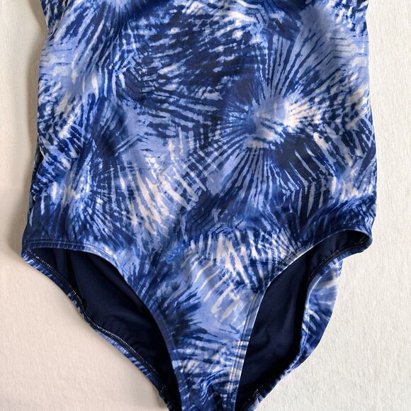 Lands' End V-Neck Racerback One Piece Blue Tie Dye 12L Long Tall - Picture 4 of 7